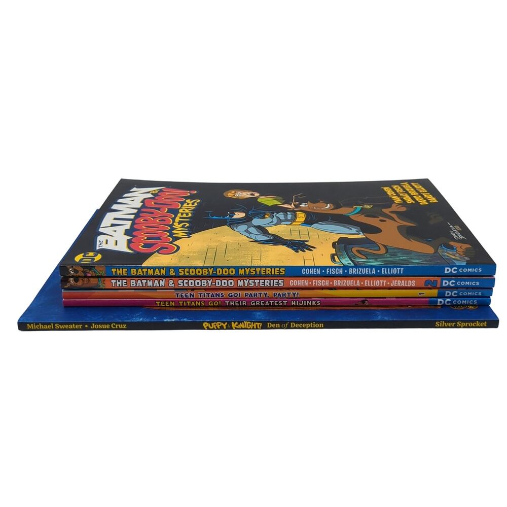 5 Kids TPB Graphic Novel Lot Batman Teen Titans Go Puppy Knight Scooby-Doo